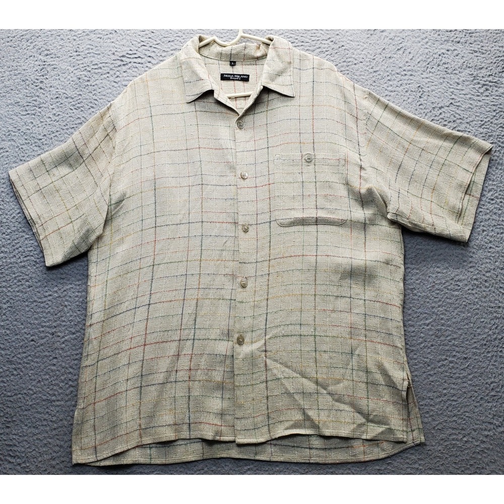 Moda Milano Boyd's Shirt Mens Large Multi Plaid Short Sleeve Side Slit Button Up